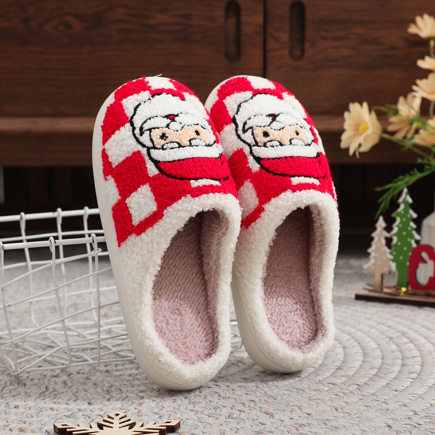 Cozy Santa Claus Checkered Slippers