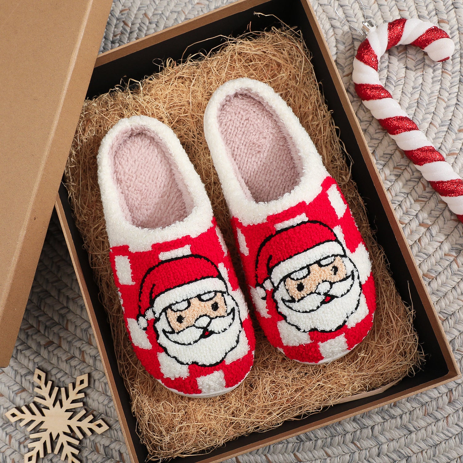 Cozy Santa Claus Checkered Slippers