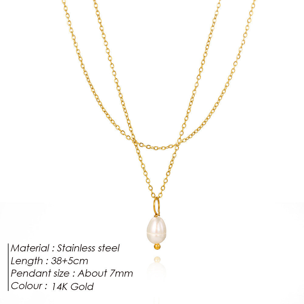 Lustre Layer  Double Chain Pearl Pendant Necklace