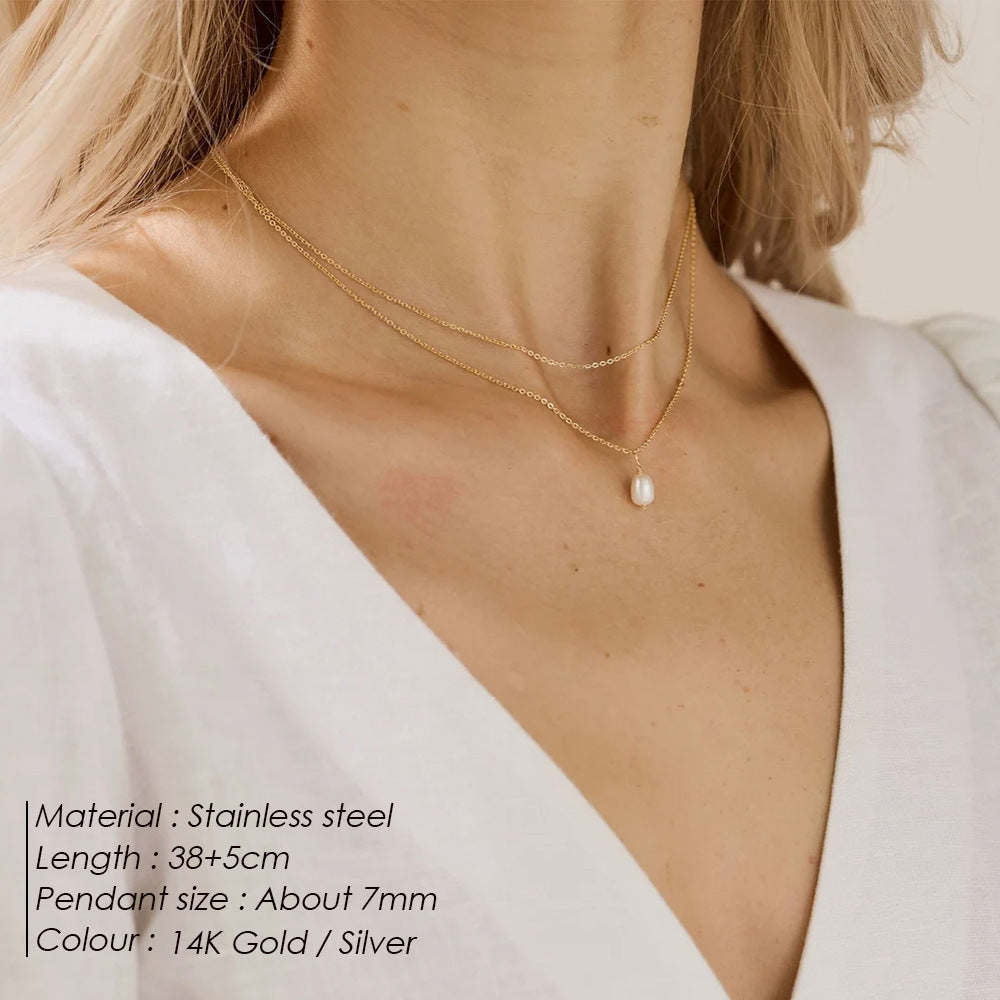 Lustre Layer  Double Chain Pearl Pendant Necklace