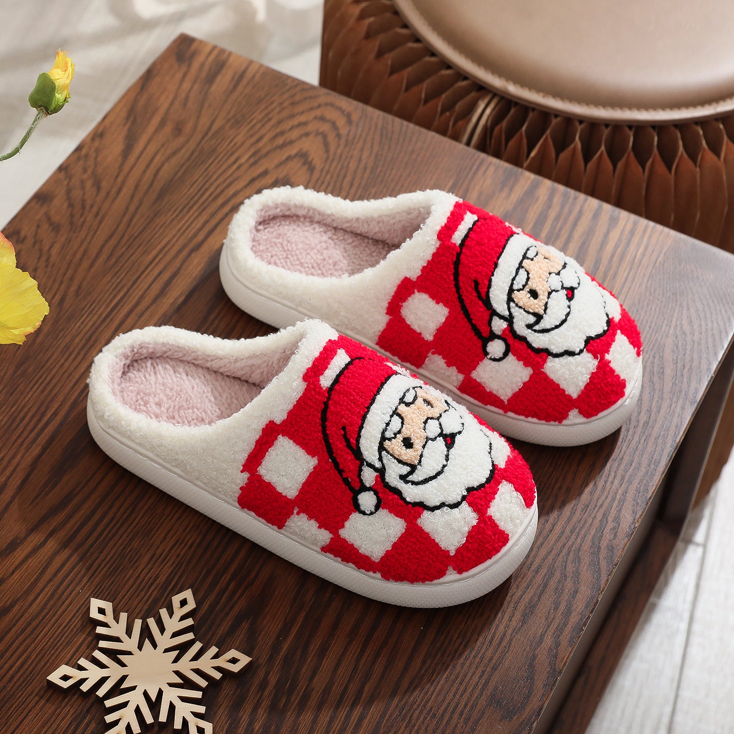 Cozy Santa Claus Checkered Slippers