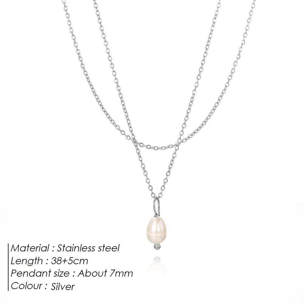 Lustre Layer  Double Chain Pearl Pendant Necklace